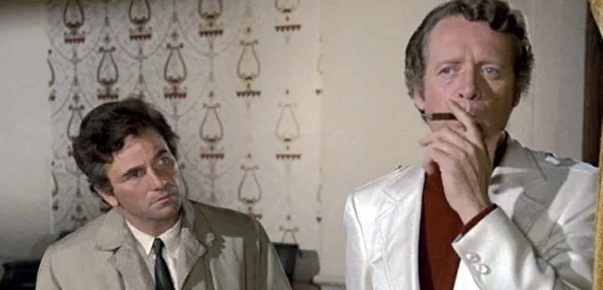 Peter Falk as Detective Lieutenant Columbo with resident murderer Patrick McGoohan